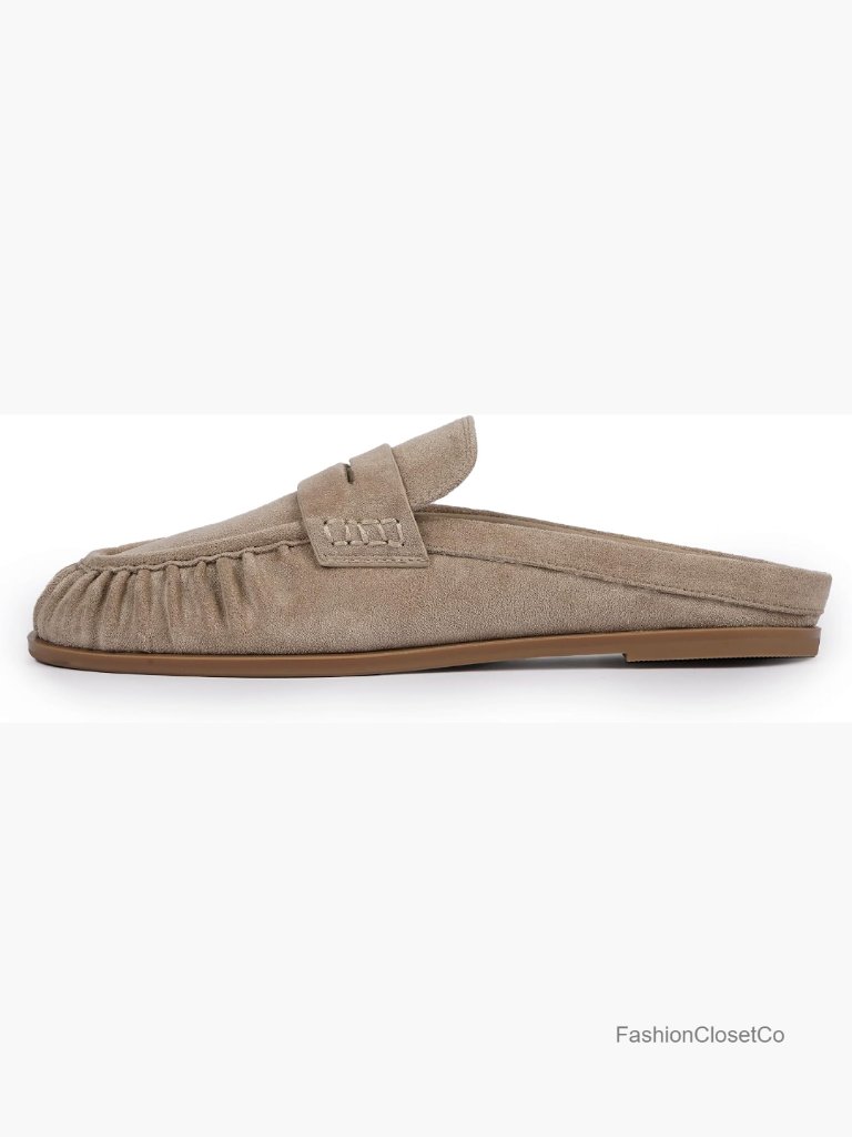 Faux Suede Mules Penny Loafers Slip On Slides Comfortable Dressy Office Shoes
